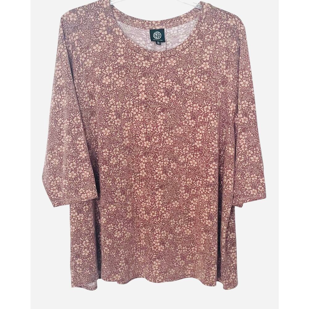 BOBEAU LONG SLV PULL-OVER CREW NECK TUNIC BLOUSE, WOMENS, 3X, LIGHT PURPLE/BEIGE